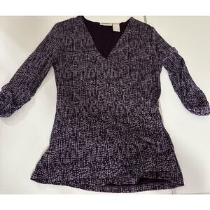 Women Worthington L Purpose wrap floral dot blouse top work office casual wear